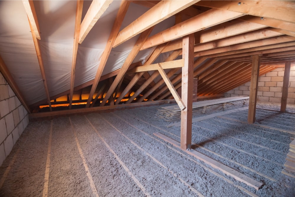 finished blow-in insulation attic